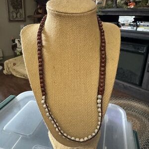 Boho brown and White Beaded Necklace